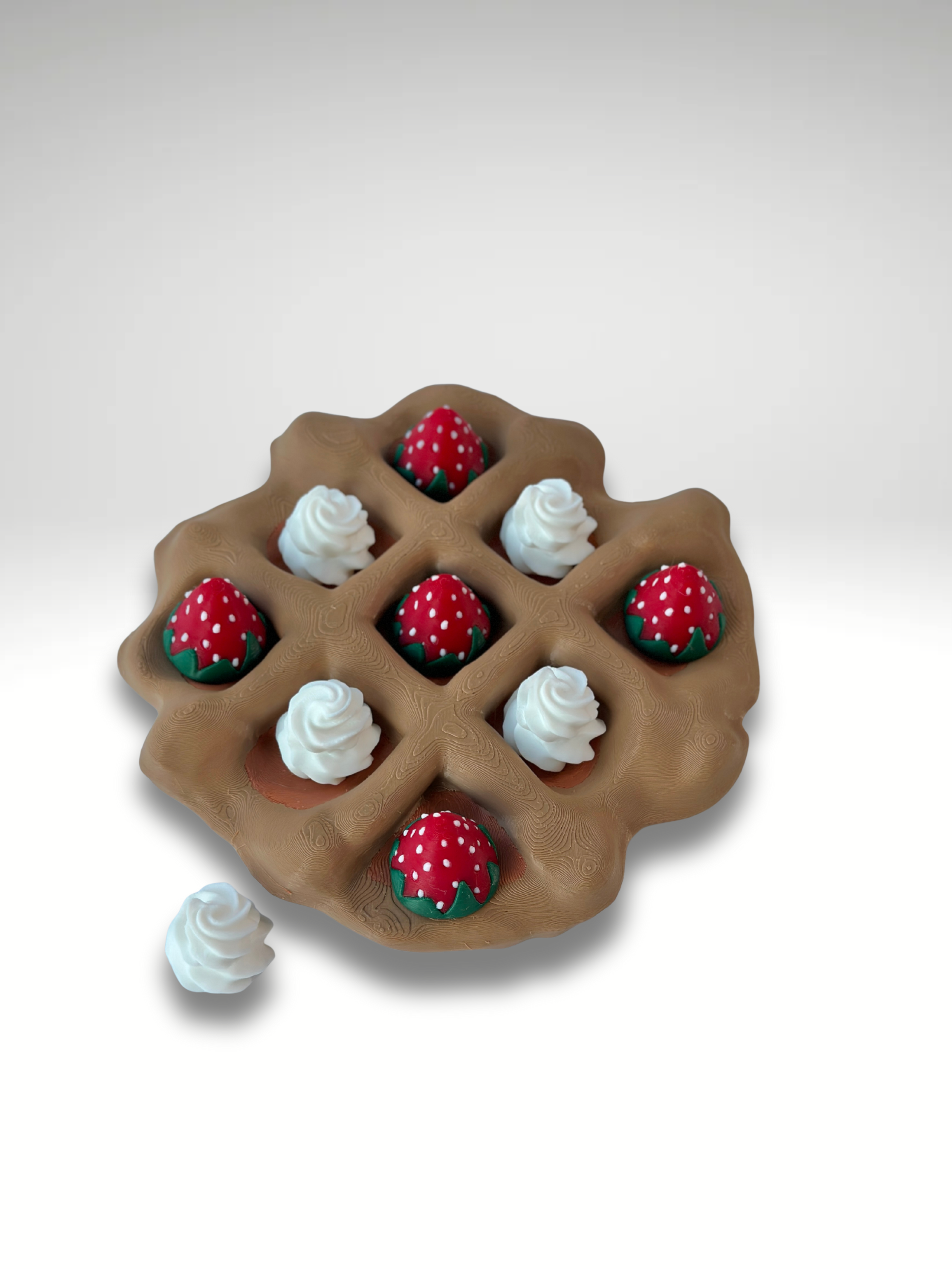 3D Printed Waffle Tic-Tac-Toe Game – Strawberry & Whipped Cream Pieces | Playful Desk & | Dubai 3D Printing