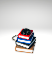 3D Printed Book Stack Clicker Keychain – Fantasy Fidget Toy with Black Cat or Shiny Dragon Variants
