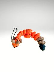 Orange, white, and black 3D printed fox bag charm keychain