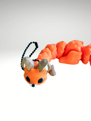 Orange, white, and black 3D printed fox bag charm keychain