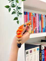 Orange, white, and black 3D printed fox bag charm keychain