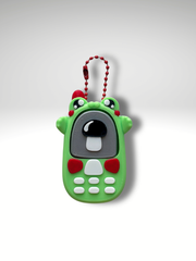 Frogy Retro Phone Clicky Pal – green frog 3D printed clicker phone keychain with a mushroom screen | Dubai 3D Printing