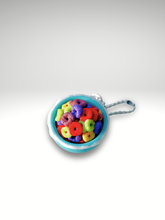3D printed cereal bowl fidget toy with colorful fruit loops and white milk drips on top