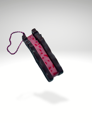 3D printed strawberry ice cream sandwich clicker showing pink filling between biscuit layers, side profile