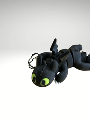 Black 3D printed Toothless dragon bag charm with wings