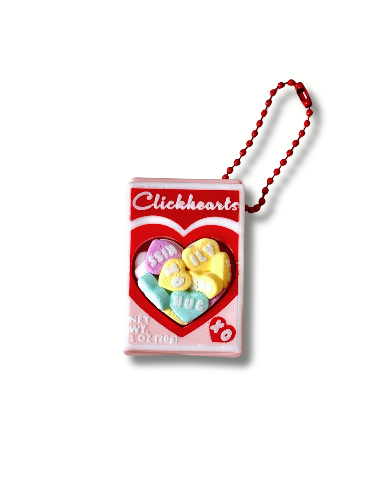 3D Printed Candy Hearts Clicker Fidget Keychain – XO, ILY & Kiss Neon Heart Box Clicker | | Dubai 3D Printing