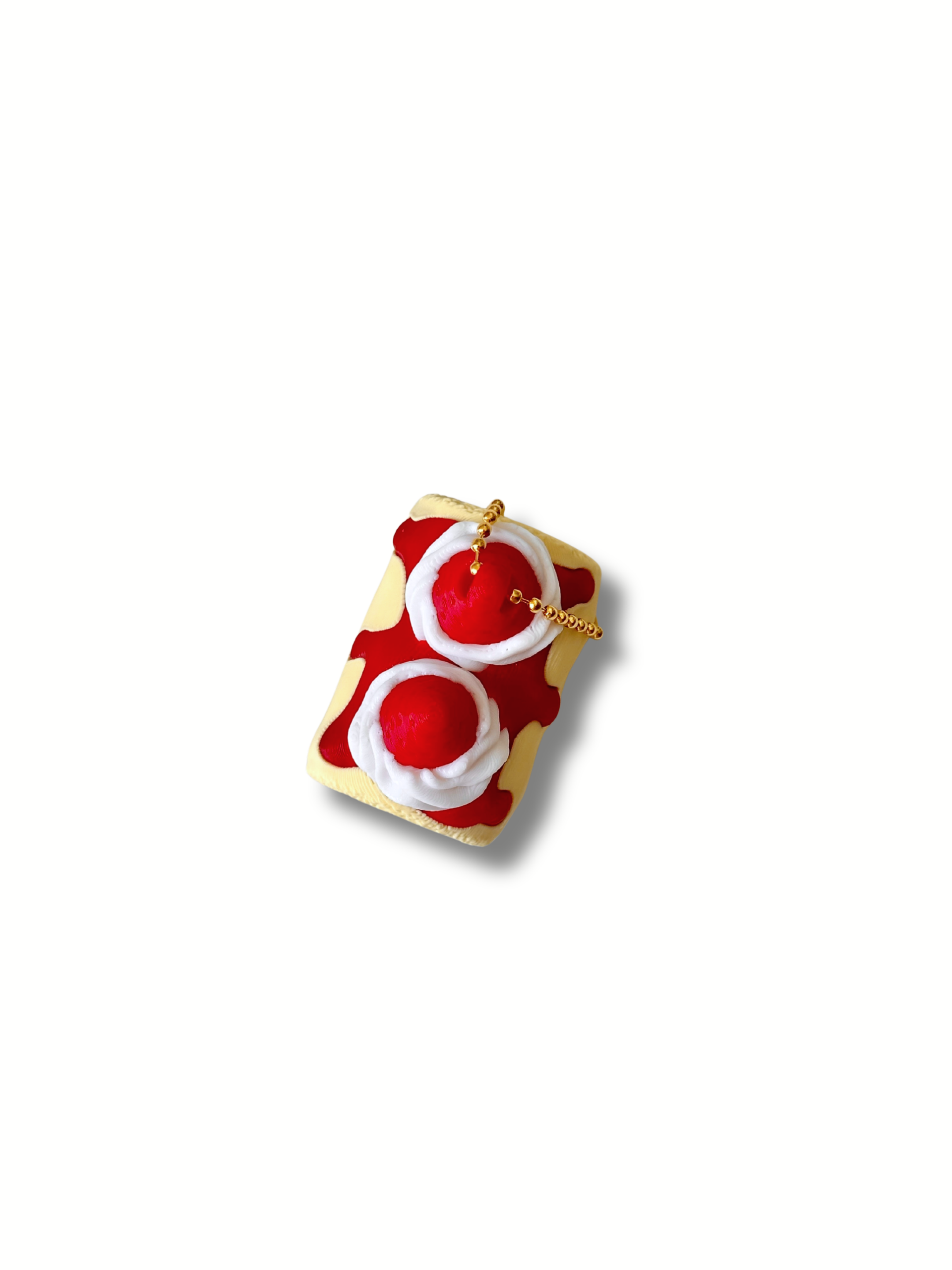 3D Printed Swiss Roll Cake Clicker Keychains – Carrot Cake, Strawberry Cream & Chocolate – angle view | Dubai 3D Printing