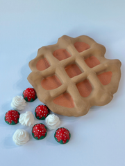 3D Printed Waffle Tic-Tac-Toe Game – Strawberry & Whipped Cream Pieces | Playful Desk & – side view | Dubai 3D Printing