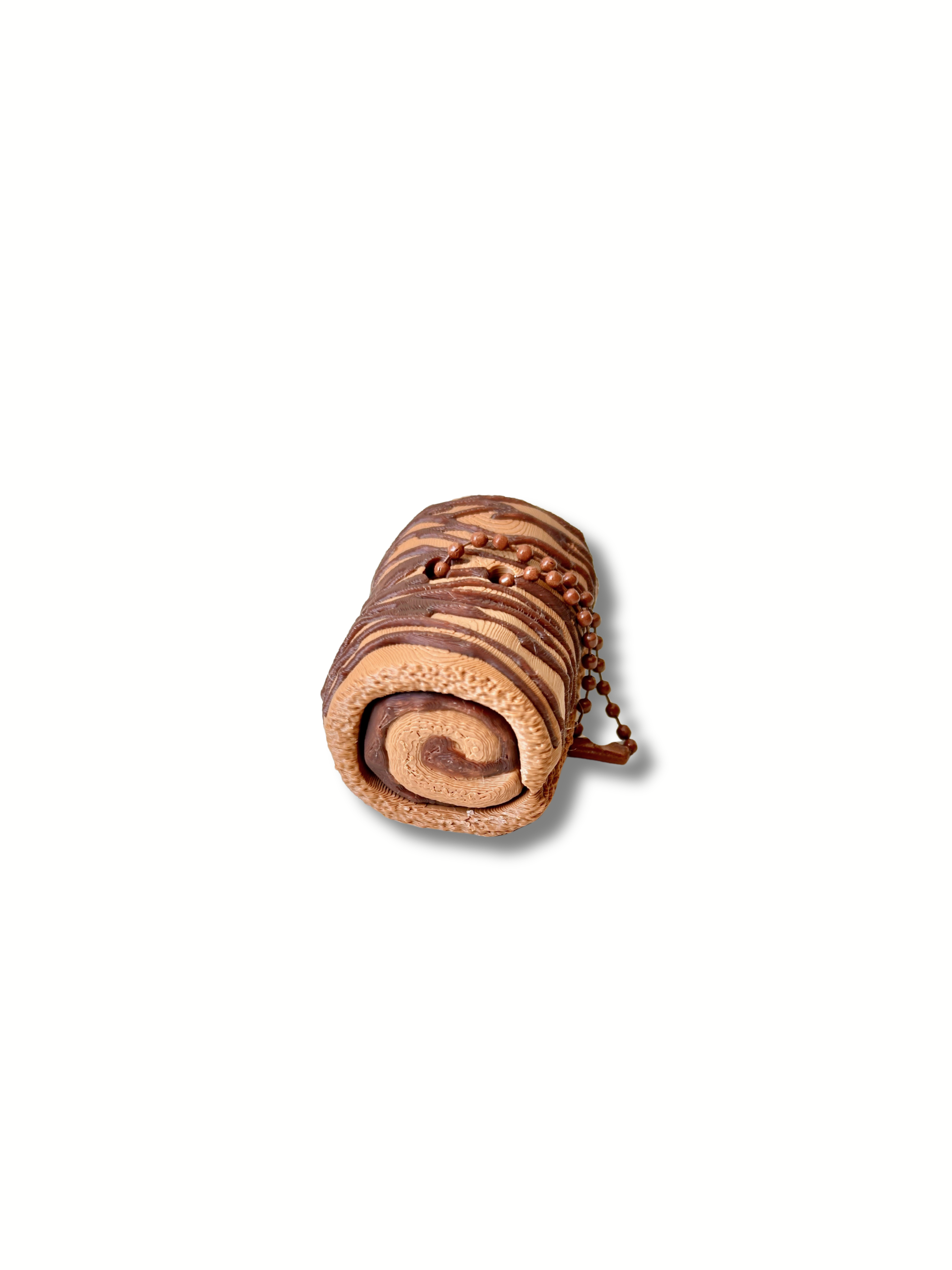 3D Printed Swiss Roll Cake Clicker Keychains – Carrot Cake, Strawberry Cream & Chocolate – close-up | Dubai 3D Printing