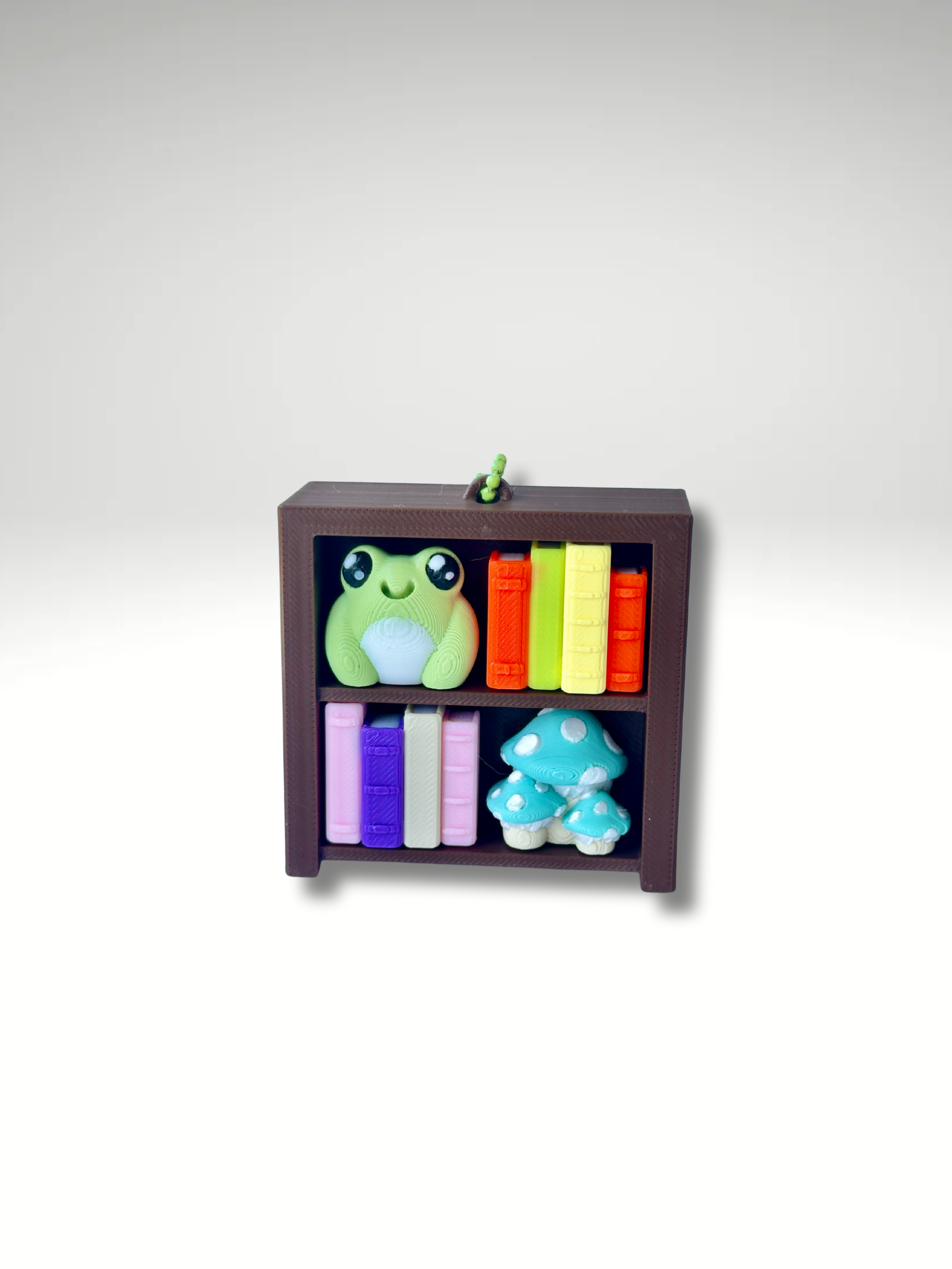 Bookshelf Fidget Clicker with Frog & Mushroom – 3D Printed Desk Toy for Book Lovers | Dubai 3D Printing