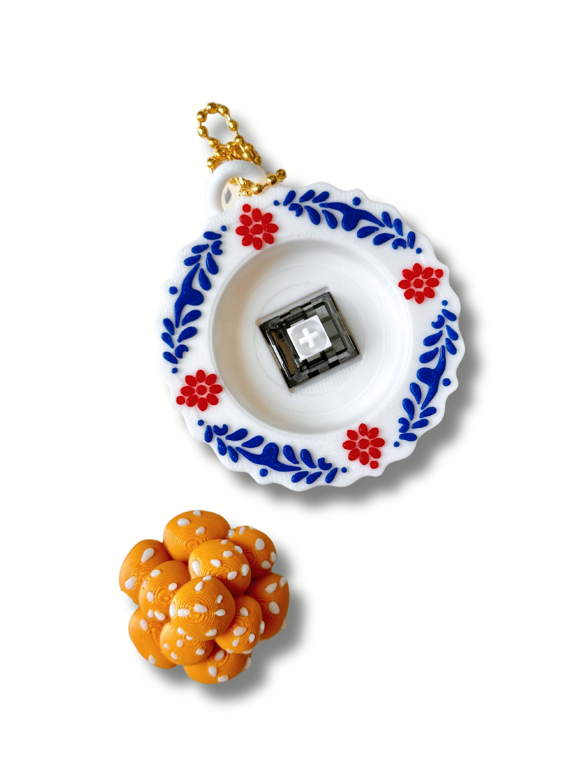 3D Printed Luqaimat Clicker Fidget Keychain – Arabic Dessert Plate Clicker with Sesame – detail view | Dubai 3D Printing