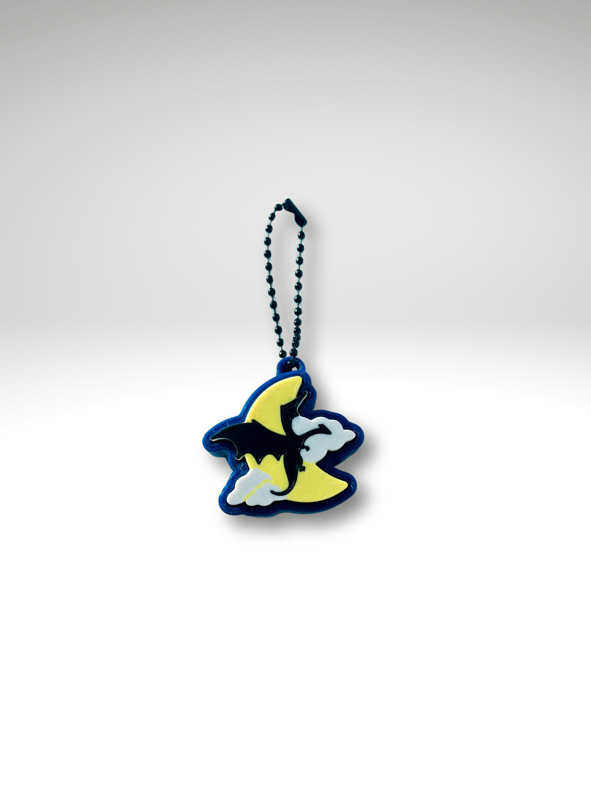 3D Printed Sun & Moon Dragon Clicker Keychain – Dragon Silhouette Fidget Toy with Ball Chain