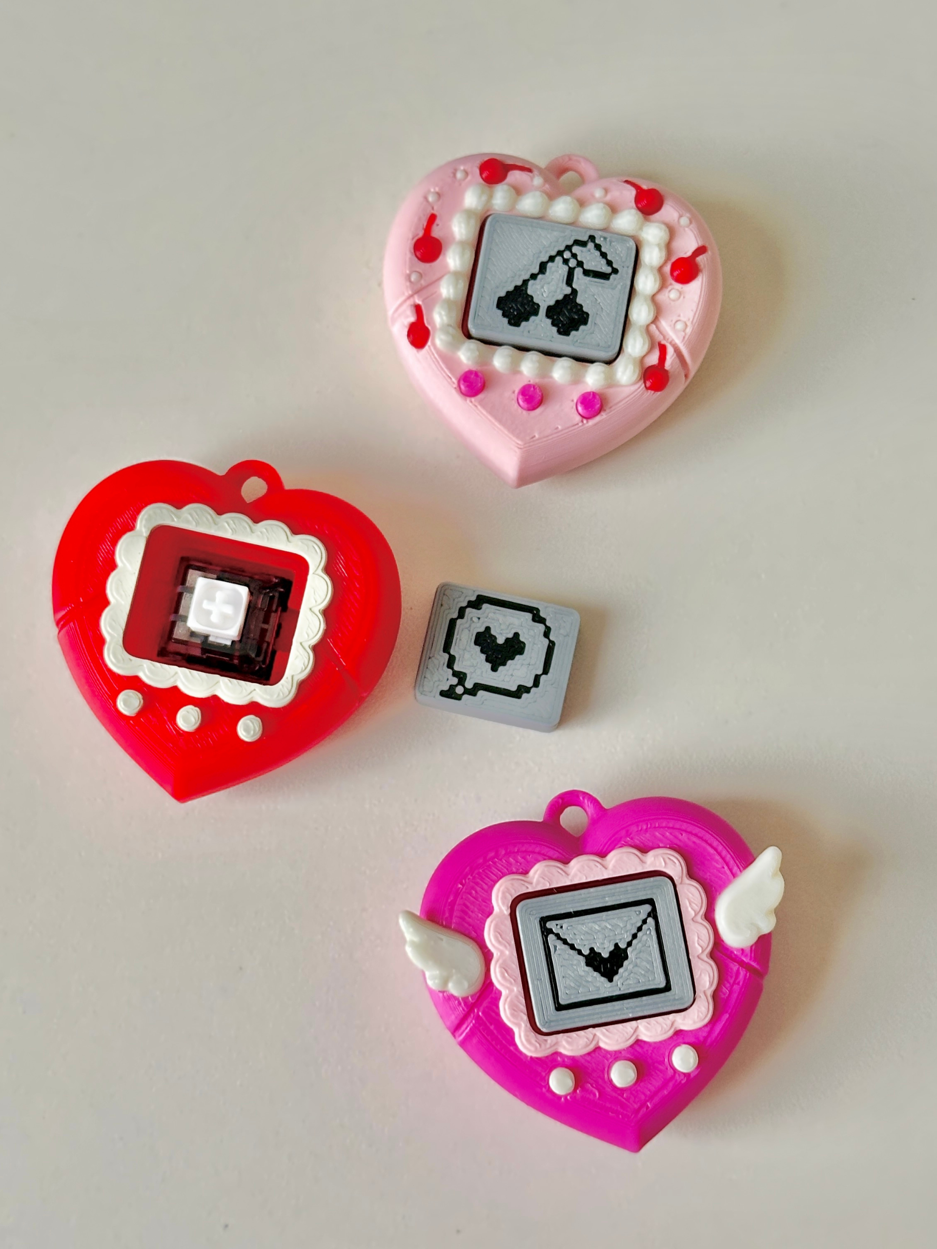 3D Printed Heart VPET Clicker Keychain – Cherry, Love Letter & Conversation Hearts Fidget – angle view | Dubai 3D Printing