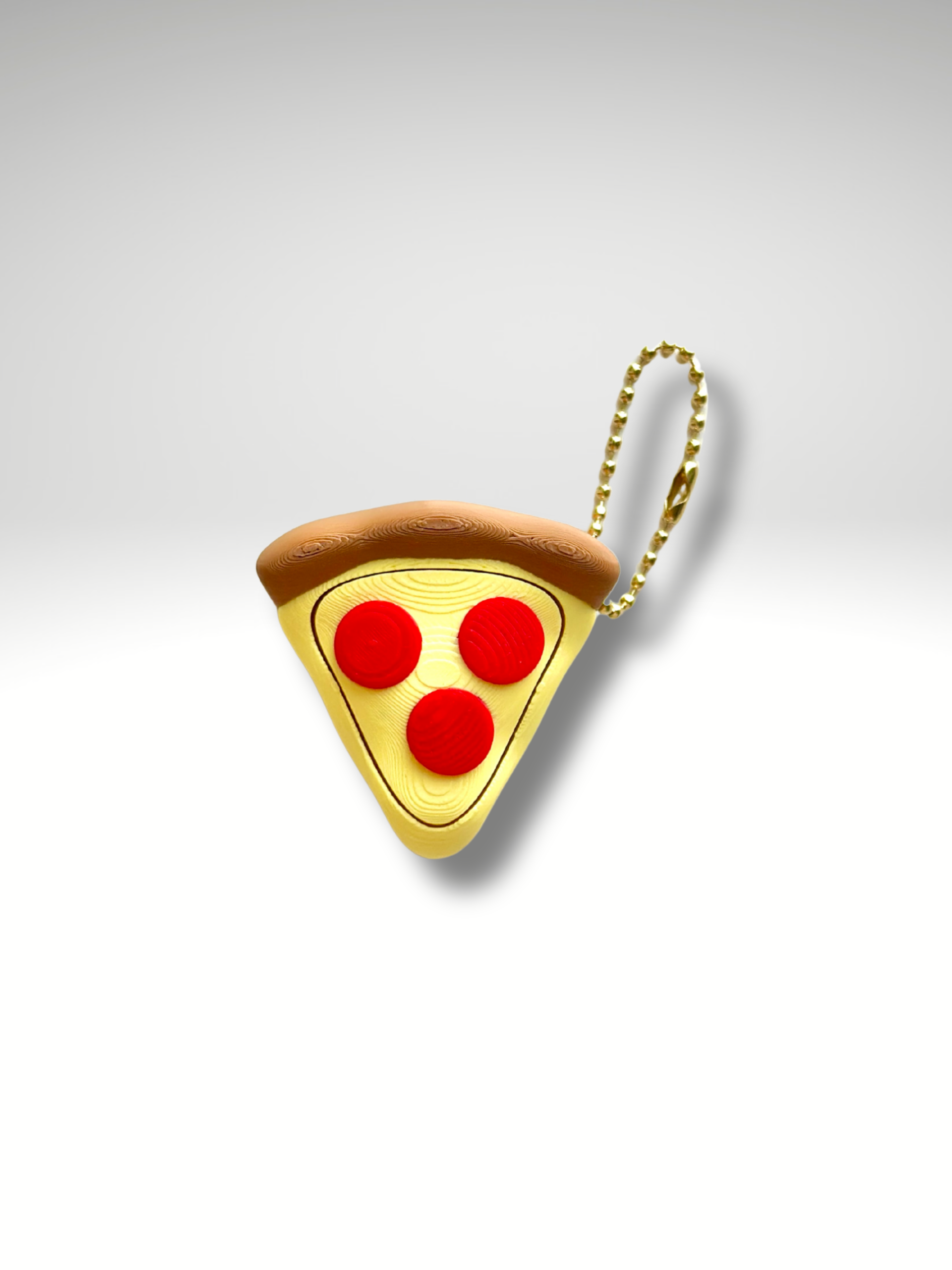 Pepperoni pizza slice Clicky Pal keychain on a gold ball chain | Dubai 3D Printing