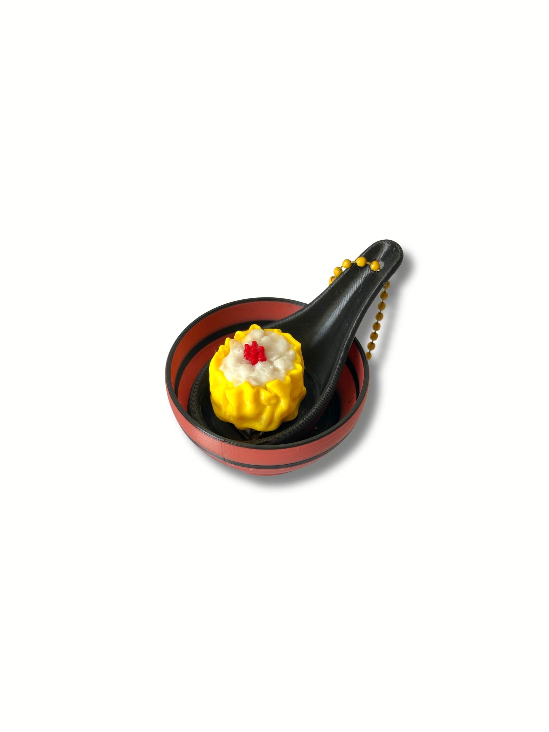 Siu Mai fidget clicker yellow red on black soup spoon lacquered bowl 3D printed Dubai