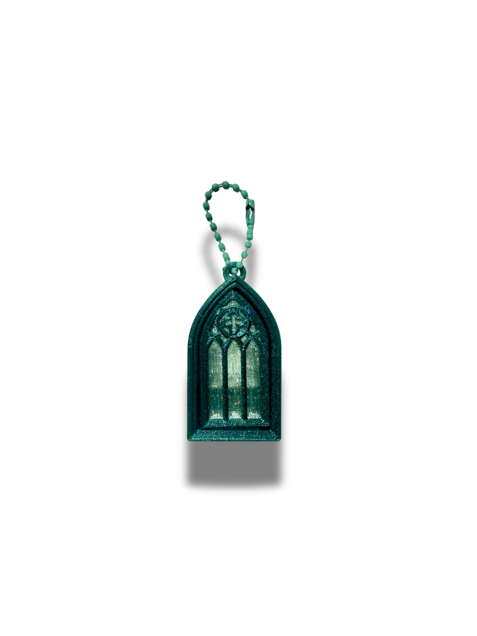 3D Printed Stained Glass Clicker Keychain – Gothic Arch Window Fidget Charm | Mechanical – angle view | Dubai 3D Printing
