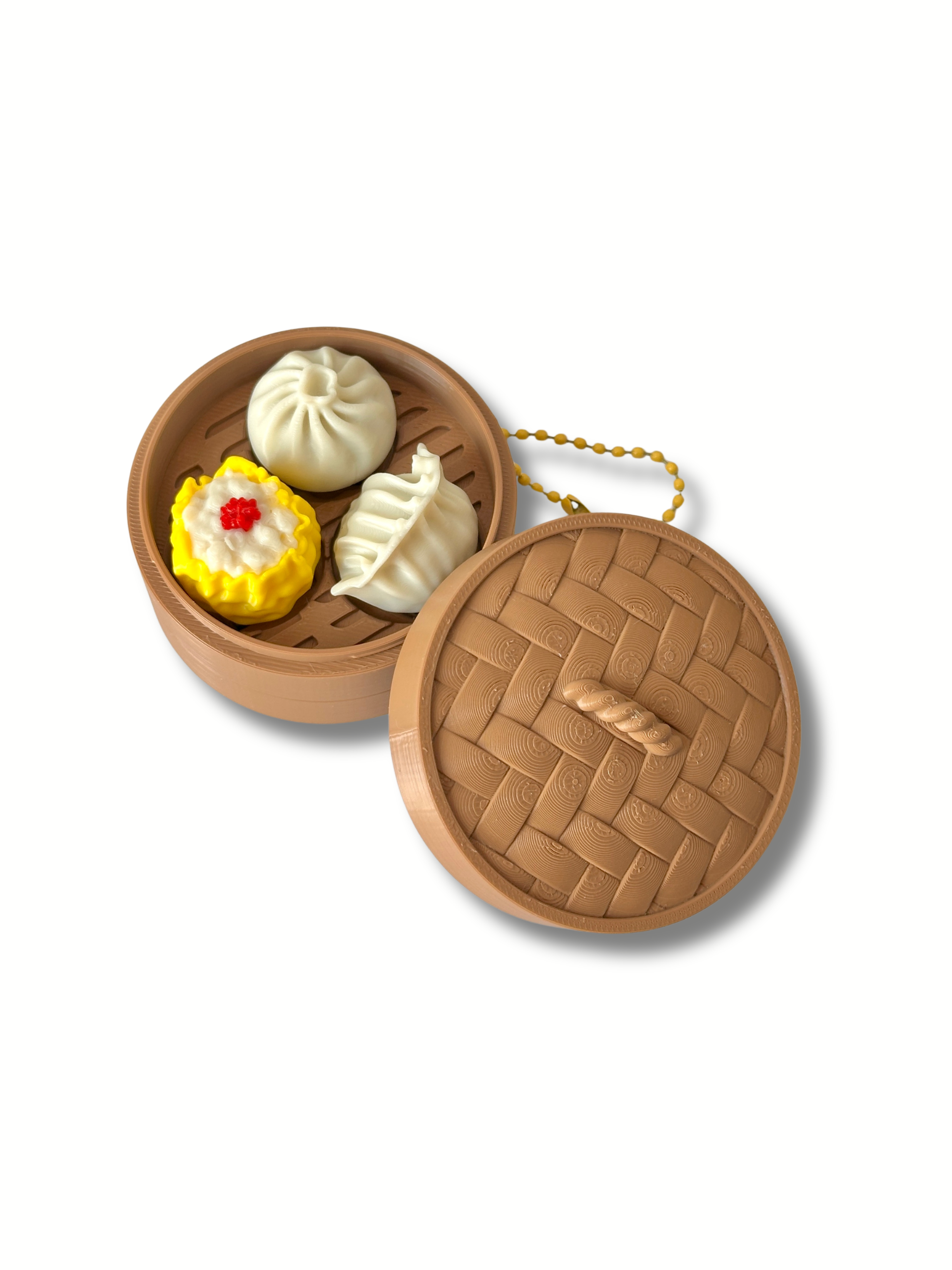 Dim sum trio fidget clicker set in open bamboo steamer basket 3D printed Dubai