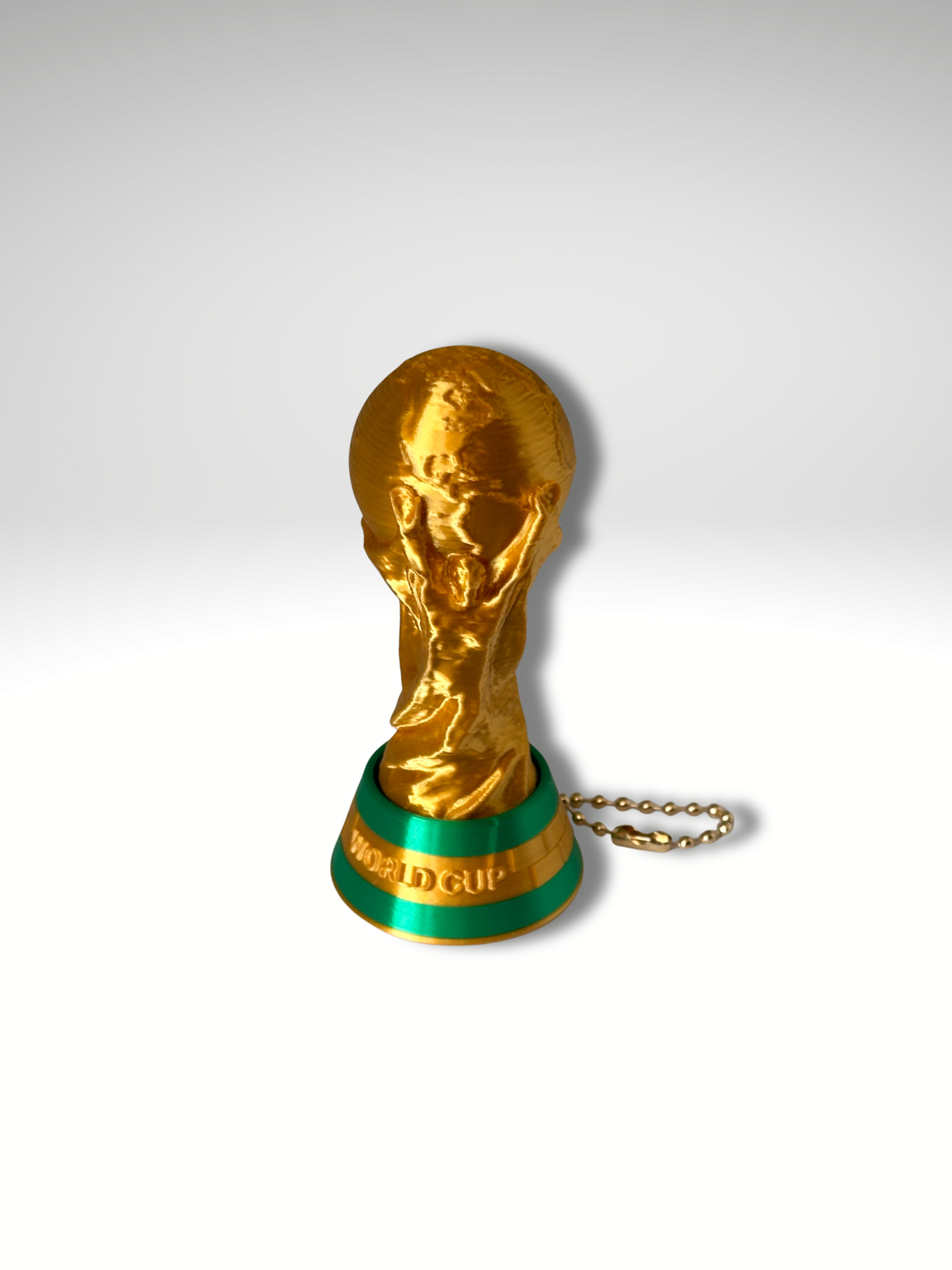 3D printed World Cup trophy fidget clicker keychain gold green